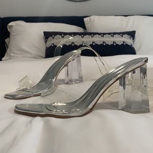 Clear Strappy Sandals with Acrylic Block Heel. Never worn.